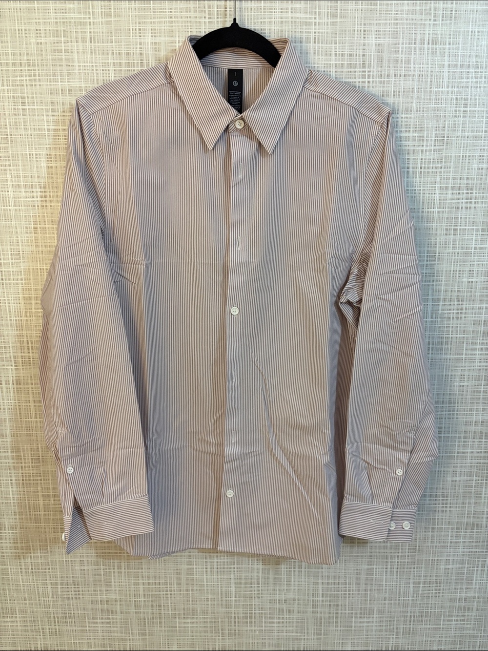 Lululemon Men's Red and White Striped Button-Down Shirt Performance Material